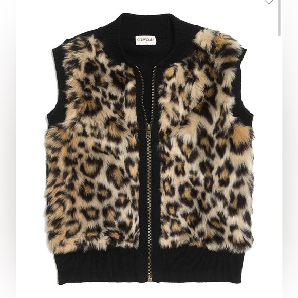 J. Crew Other - J.CREW CREWCUTS Girls' Leopard Faux Fur Zip Vest